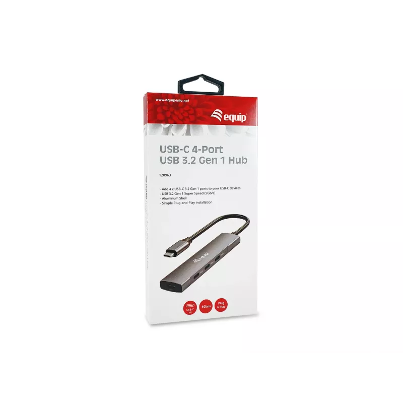 Equip 128963 διανομέας USB-C 4 θυρών USB 3.2 Gen 1 (3.1 Gen 1), 4x USB-C, 5 Gbit/s, αλουμίνιο, χωρίς τροφοδοτικό, μαύρος/ασημί