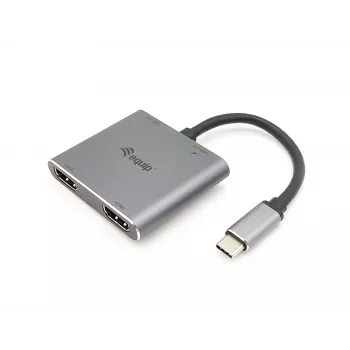 Equip USB-C προσαρμογέας Dual-HDMI 4-in-1, USB 3.2 Gen 1 (3.1 Gen 1) Type-C, ασημί, 4K Ultra HD, 30 Hz, HDMI, αλουμίνιο