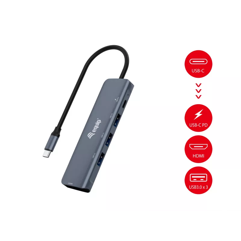 Equip USB-C πολυλειτουργικός προσαρμογέας 5-in-1, HDMI, USB 3.2 GEN1, 100W USB PD