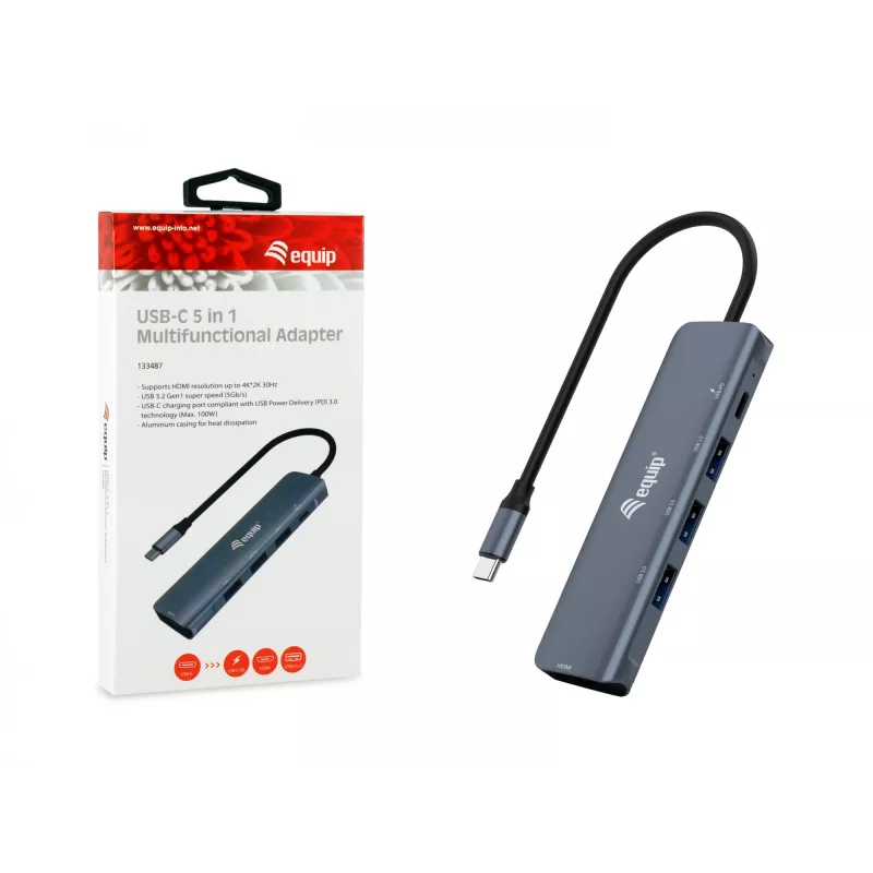 Equip USB-C πολυλειτουργικός προσαρμογέας 5-in-1, HDMI, USB 3.2 GEN1, 100W USB PD