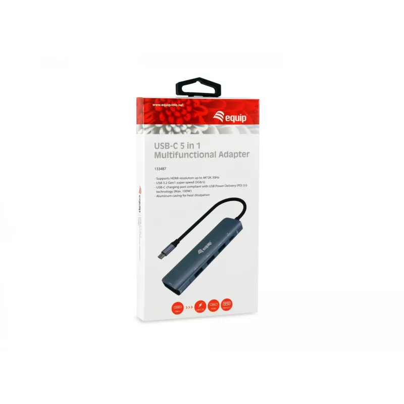 Equip USB-C πολυλειτουργικός προσαρμογέας 5-in-1, HDMI, USB 3.2 GEN1, 100W USB PD
