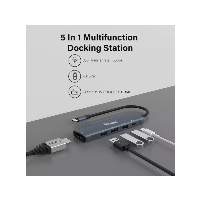 Equip USB-C πολυλειτουργικός προσαρμογέας 5-in-1, HDMI, USB 3.2 GEN1, 100W USB PD