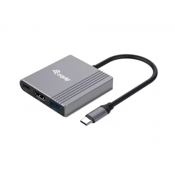 Equip 133488 προσαρμογέας 3 σε 1 USB-C σε HDMI / USB-A / USB PD, USB 3.2 Gen 1 (3.1 Gen 1), 4K/60 Hz, 100 W PD, αλουμίνιο, μαύρος/γκρι