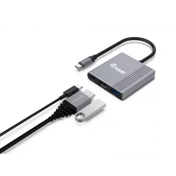 Equip 133488 προσαρμογέας 3 σε 1 USB-C σε HDMI / USB-A / USB PD, USB 3.2 Gen 1 (3.1 Gen 1), 4K/60 Hz, 100 W PD, αλουμίνιο, μαύρος/γκρι