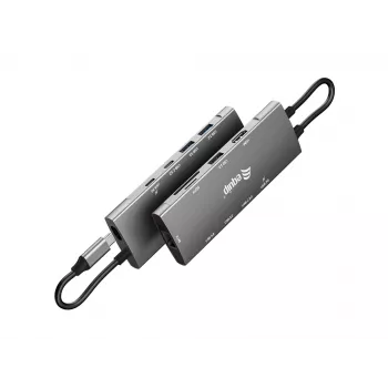 Equip USB-C 9-in-1 πολυλειτουργικός αντάπτορας, HDMI 4K/60Hz, Gigabit-LAN, USB 3.2 GEN1, SD/TF, 100W USB PD
