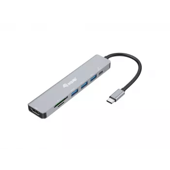 Equip USB-C 7-in-1 πολυλειτουργικός αντάπτορας, HDMI 4K/60Hz, USB 3.2 Gen1 x3, TF/Micro SD, 100W USB PD