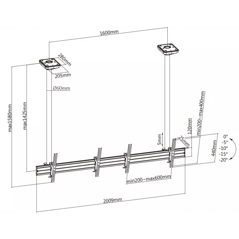 Equip διπλή βάση οροφής 45 inch-55 inch