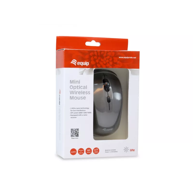 Equip mini οπτικό ασύρματο ποντίκι, αμφίχειρο, οπτικό, RF Wireless, 1600 DPI, γκρι