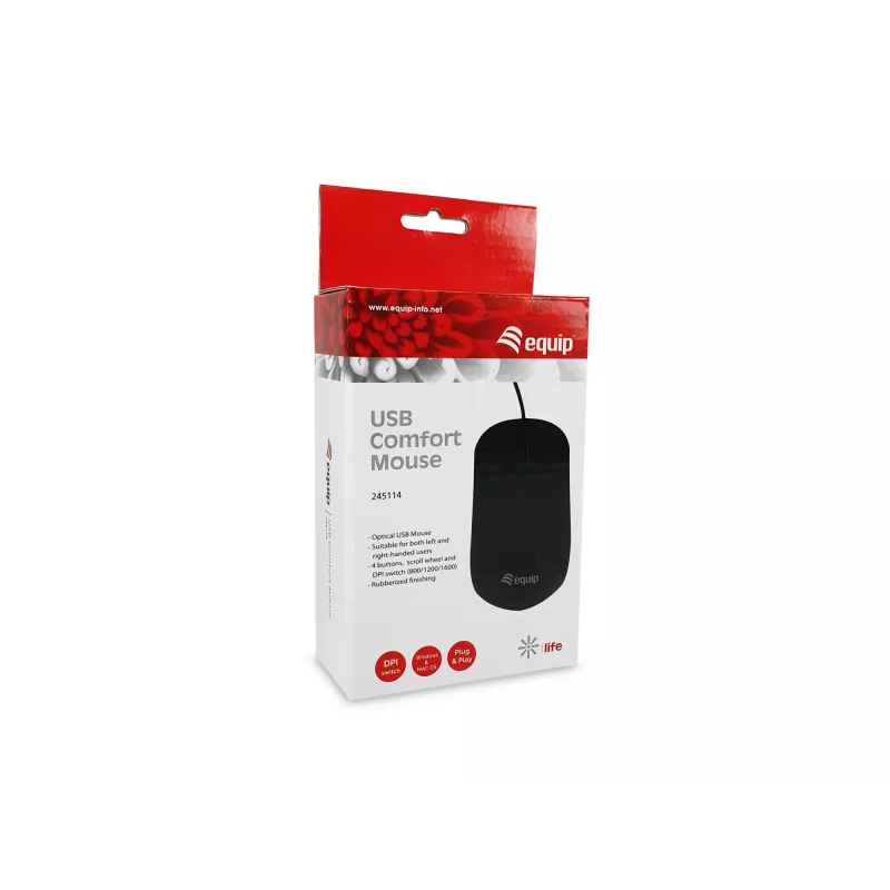Equip USB Comfort ποντίκι, αμφίχειρο, οπτικό, USB Type-A, 1600 DPI, μαύρο