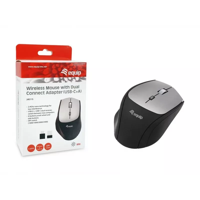 Equip 245115 ασύρματο ποντίκι με προσαρμογέα dual-connect (USB-C+A)