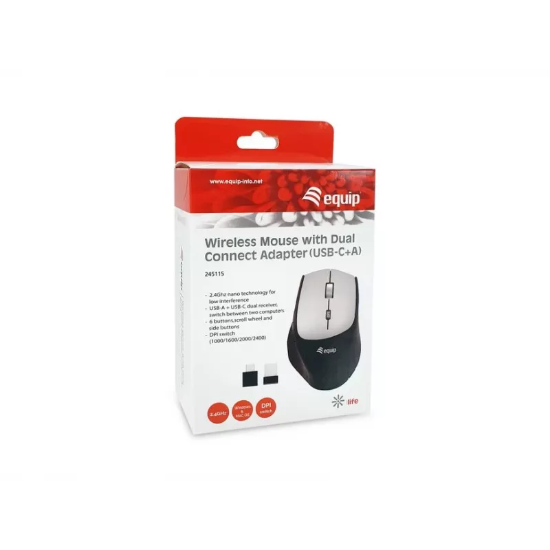 Equip 245115 ασύρματο ποντίκι με προσαρμογέα dual-connect (USB-C+A)