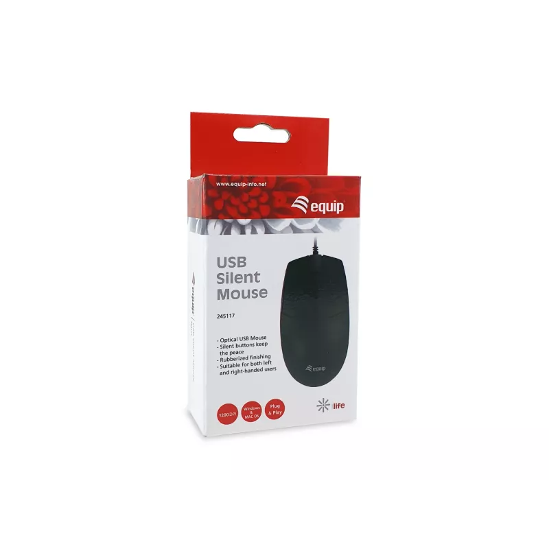 Equip USB Silent ποντίκι, αμφίχειρο, οπτικό, USB Type-A, 1200 DPI, μαύρο