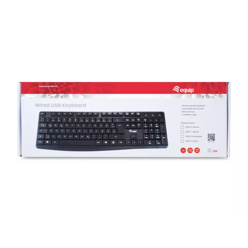 Equip ενσύρματο πληκτρολόγιο USB, full-size (100%), ενσύρματο, USB, QWERTY, μαύρο