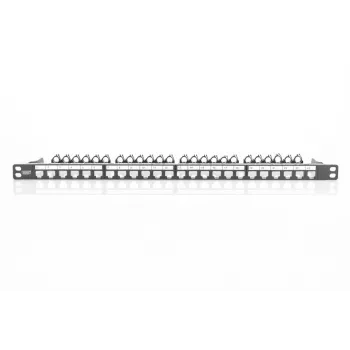DIGITUS Modular patch panel, θωρακισμένο 24-Port, πεδίο σήμανσης, 0,5HE, τοποθέτηση σε rack, χρώμα μαύρο RAL 9005