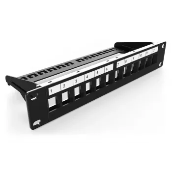 DIGITUS DN-91420 αρθρωτό patch panel, 12 θυρών, θωρακισμένο, κενό, 1U, 10" (254 mm), μαύρο RAL 9005