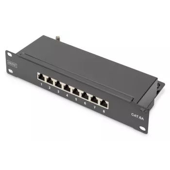DIGITUS Patchpanel CAT6A θωρακισμένο, 8 θυρών 1U, 10 ίντσες τοποθέτηση σε rack, μαύρο RAL 9005