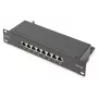DIGITUS Patchpanel CAT6A θωρακισμένο, 8 θυρών 1U, 10 ίντσες τοποθέτηση σε rack, μαύρο RAL 9005
