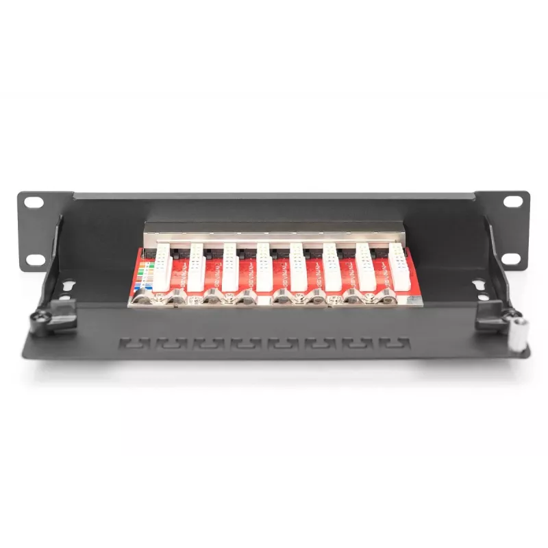 DIGITUS Patchpanel CAT6A θωρακισμένο, 8 θυρών 1U, 10 ίντσες τοποθέτηση σε rack, μαύρο RAL 9005