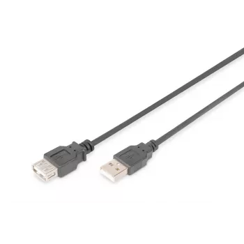 DIGITUS Καλώδιο επέκτασης USB 2.0, Type-A αρσενικό/θηλυκό, 2m, συμβατό με USB 2.0, Μαύρο