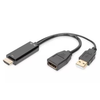 Digitus Προσαρμογέας 4K HDMI HDMI σε DisplayPort 0,2 m HDMI Type-A USB