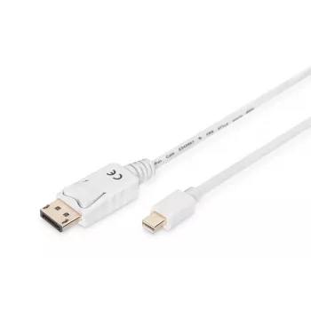 Καλώδιο σύνδεσης DIGITUS DisplayPort, Mini DP - DP αρσενικό/αρσενικό, 2m με ασφάλιση, συμμορφούμενο με DP 1.1a, λευκό