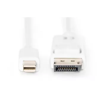 Καλώδιο σύνδεσης DIGITUS DisplayPort, Mini-DP - DP βύσμα/βύσμα, 3 m με ασφάλιση, συμμορφούμενο με DP 1.1a, λευκό