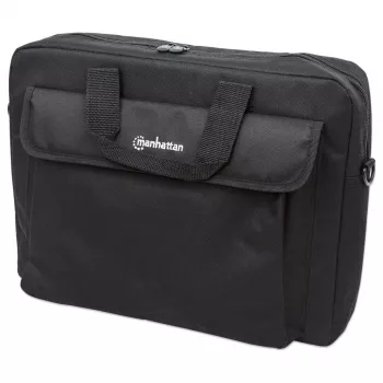 Manhattan London Τσάντα laptop 15,6 inch, Toploader, μαύρη, LOW COST, θήκη αξεσουάρ, ιμάντας ώμου (αφαιρούμενος), οικονομικότερη εναλλακτική του Targus TAR300, θήκη notebook, τρία χρόνια εγγύηση