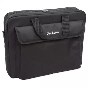 Manhattan London Τσάντα laptop 15,6 inch, Toploader, μαύρη, LOW COST, θήκη αξεσουάρ, ιμάντας ώμου (αφαιρούμενος), οικονομικότερη εναλλακτική του Targus TAR300, θήκη notebook, τρία χρόνια εγγύηση