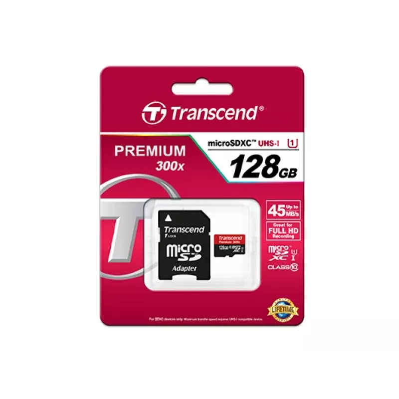 TRANSCEND 128GB Micro SDHC Class 10 UHS-1 με αντάπτορα