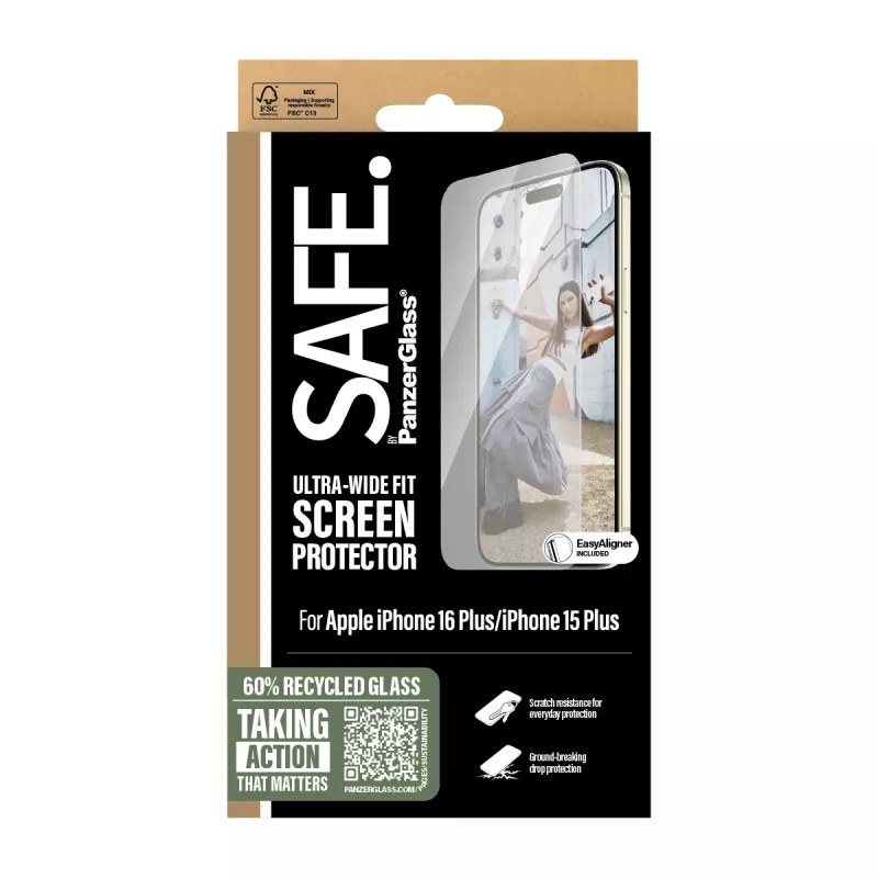 PanzerGlass SAFE. by ® Μεμβράνη προστασίας οθόνης iPhone 16 Plus | 15 Plus | Ultra-Wide Fit