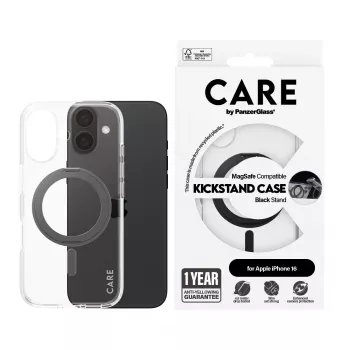 PanzerGlass CARE™ by ® Θήκη διαφανής με μαύρο Kickstand & MagSafe iPhone 16