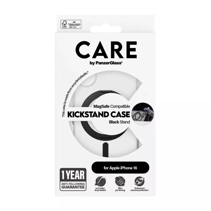 PanzerGlass CARE™ by ® Θήκη διαφανής με μαύρο Kickstand & MagSafe iPhone 16