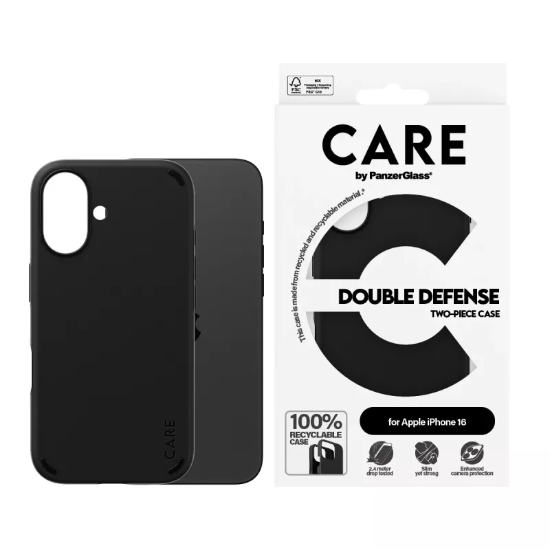 PanzerGlass CARE™ by ® Double Defense Case μαύρο iPhone 16, θήκη, Apple, Apple - iPhone 16, μαύρο