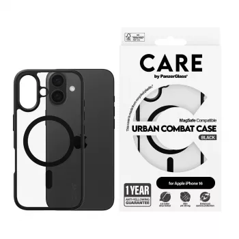 PanzerGlass CARE™ by ® Urban Combat Θήκη διαφανής με μαύρο πλαίσιο & MagSafe iPhone 16