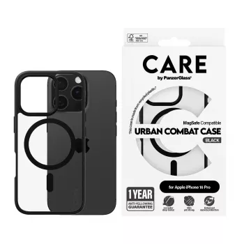 PanzerGlass CARE™ by ® Urban Combat Case διαφανής με μαύρο πλαίσιο & MagSafe iPhone 16 Pro