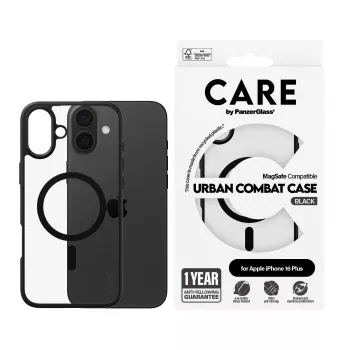 PanzerGlass CARE™ by ® Urban Combat Case διαφανής με μαύρο πλαίσιο & MagSafe για iPhone 16 Plus