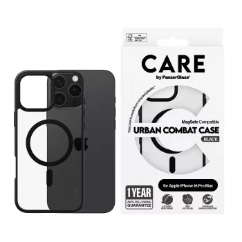 PanzerGlass CARE™ by ® Urban Combat Case διαφανής με μαύρο πλαίσιο & MagSafe για iPhone 16 Pro Max