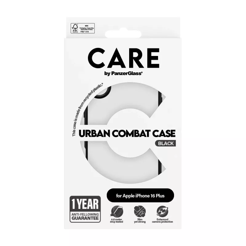 PanzerGlass CARE™ by ® Urban Combat Case διάφανη με μαύρο πλαίσιο iPhone 16 Plus