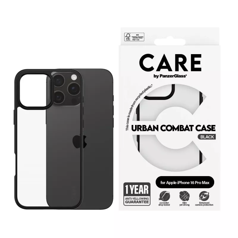 PanzerGlass CARE™ by ® Urban Combat Case διαφανές με μαύρο πλαίσιο iPhone 16 Pro Max