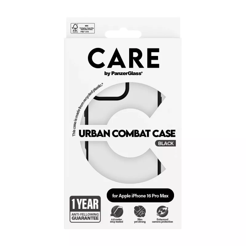 PanzerGlass CARE™ by ® Urban Combat Case διαφανές με μαύρο πλαίσιο iPhone 16 Pro Max