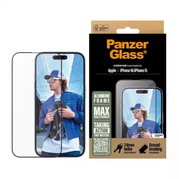 PanzerGlass ® Προστασία οθόνης αλουμινένιο πλαίσιο iPhone 16 | 15 | Ultra-Wide Fit