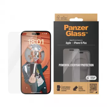 PanzerGlass® Μεμβράνη προστασίας οθόνης iPhone 15 Plus | Classic Fit, Apple, Apple - iPhone 15 Plus, Στεγνή τοποθέτηση, Ανθεκτική στις γρατσουνιές, Ανθεκτική στους κραδασμούς, Διαφανής, 1 τεμ.
