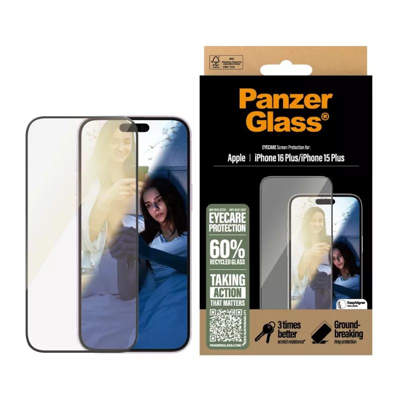 PanzerGlass® EyeCARE™ μεμβράνη προστασίας οθόνης iPhone 16 Plus | 15 Plus | Ultra-Wide Fit