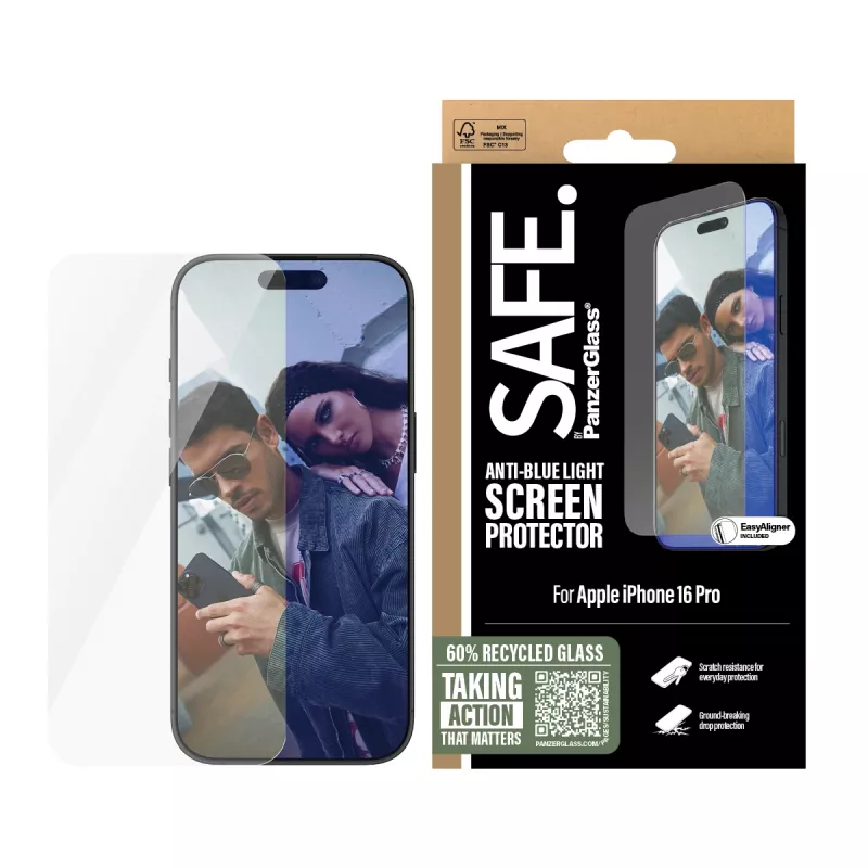 PanzerGlass SAFE. by ® προστασία οθόνης Anti-Blue Light iPhone 16 Pro | Ultra-Wide Fit