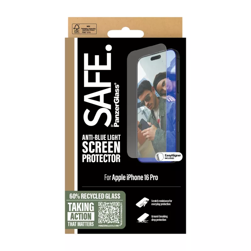 PanzerGlass SAFE. by ® προστασία οθόνης Anti-Blue Light iPhone 16 Pro | Ultra-Wide Fit