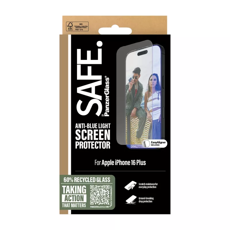 PanzerGlass SAFE. by ® μεμβράνη προστασίας οθόνης Anti-Blue Light iPhone 16 Plus | 15 Plus | Ultra-Wide Fit