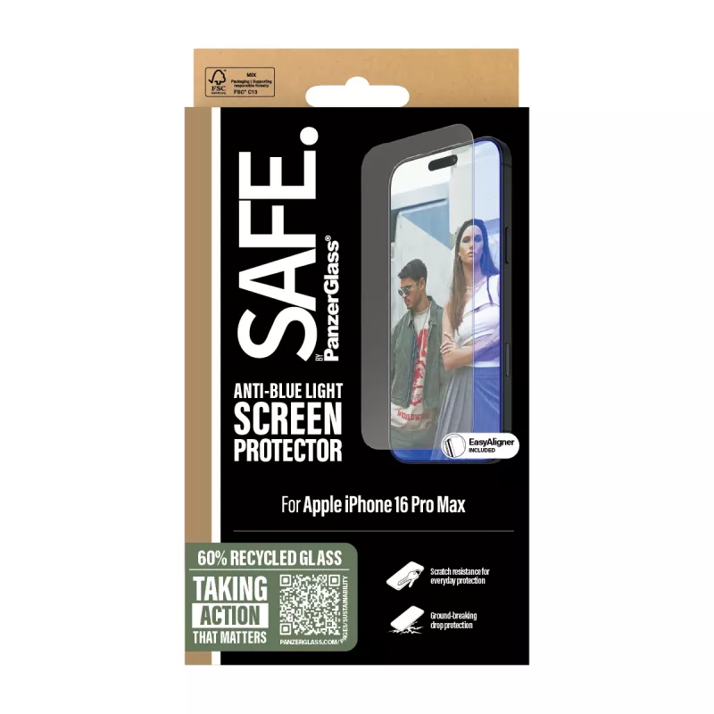 PanzerGlass SAFE. by ® προστασία οθόνης Anti-Blue Light iPhone 16 Pro Max | Ultra-Wide Fit