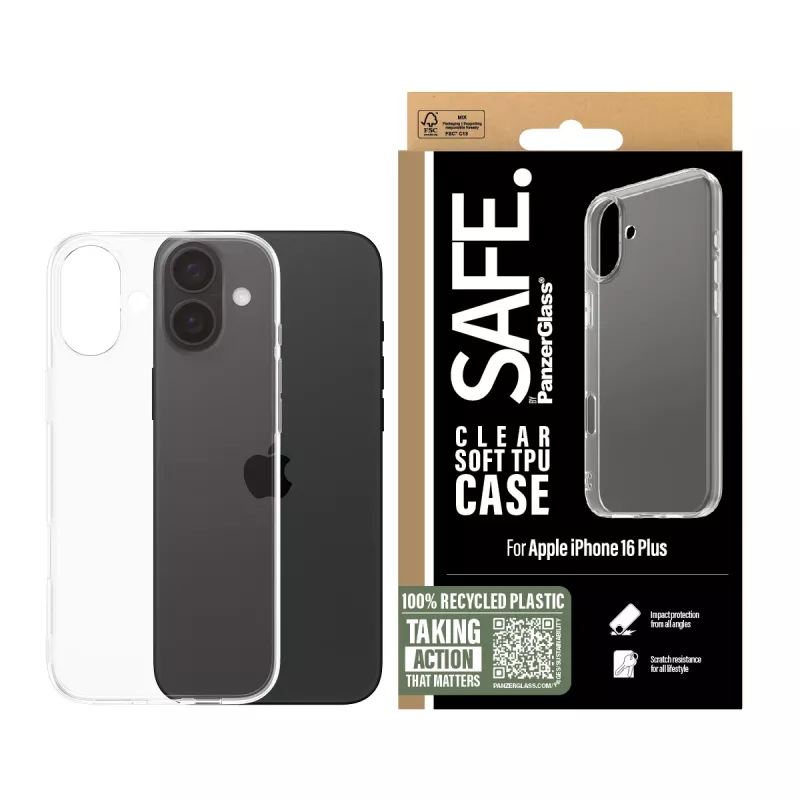 PanzerGlass SAFE. by ® θήκη TPU διαφανές iPhone 16 Plus, θήκη, Apple, Apple - iPhone 16 Plus, διαφανές