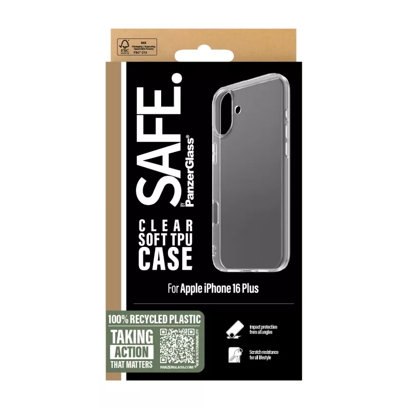 PanzerGlass SAFE. by ® θήκη TPU διαφανές iPhone 16 Plus, θήκη, Apple, Apple - iPhone 16 Plus, διαφανές