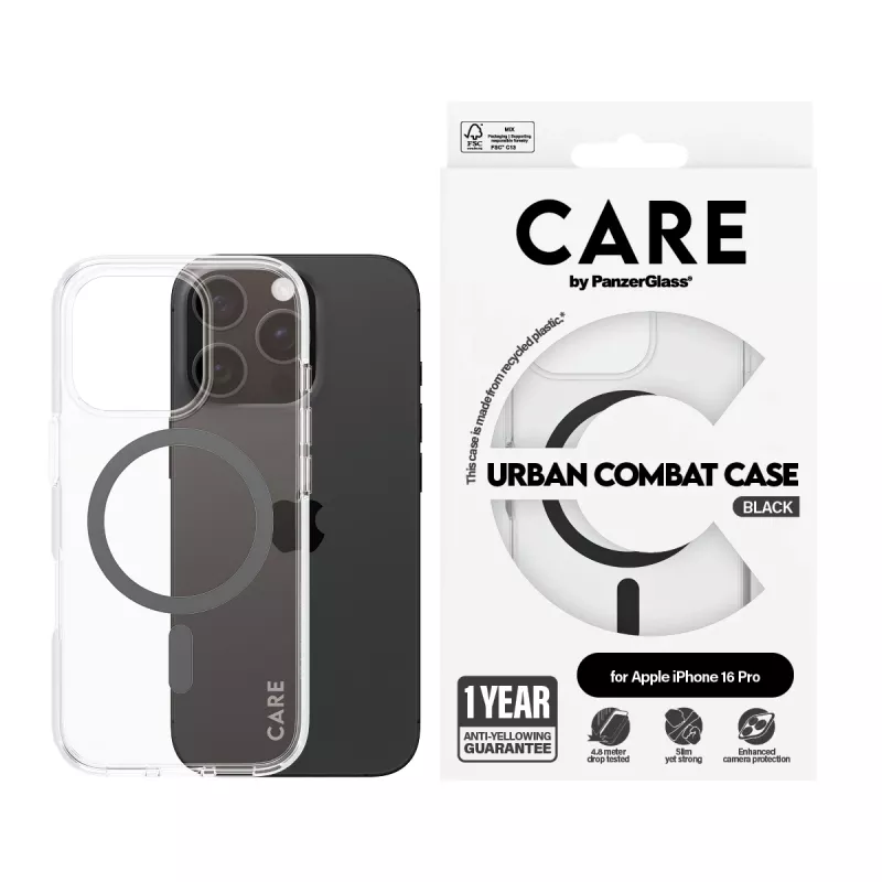 PanzerGlass CARE™ by ® θήκη Urban Combat διαφανές με μαύρο MagSafe iPhone 16 Pro